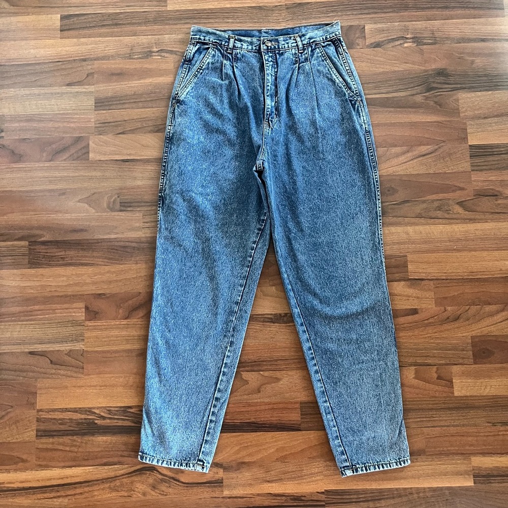 Vintage BILL BLASS Stonewashed Tapered Pleated Ultra High Rise Mom Jeans Size 12
